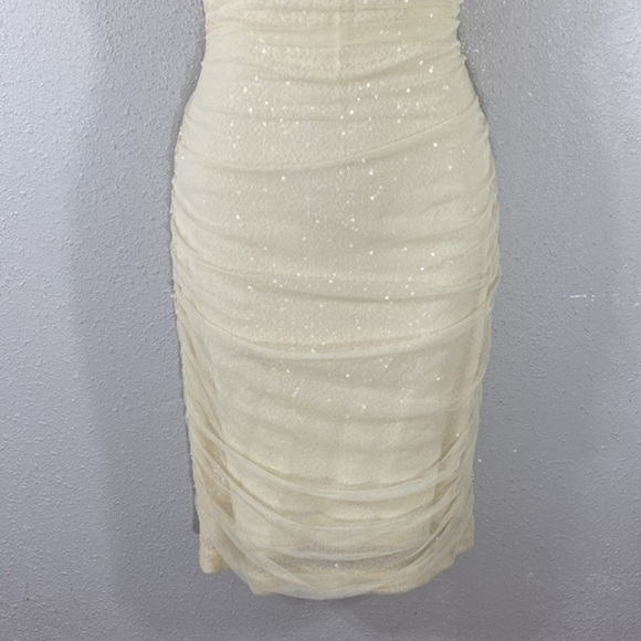 NWT Ralph Lauren ivory ruching mesh overlay sequin bodycon dress 6 NN17 - Picture 4 of 12